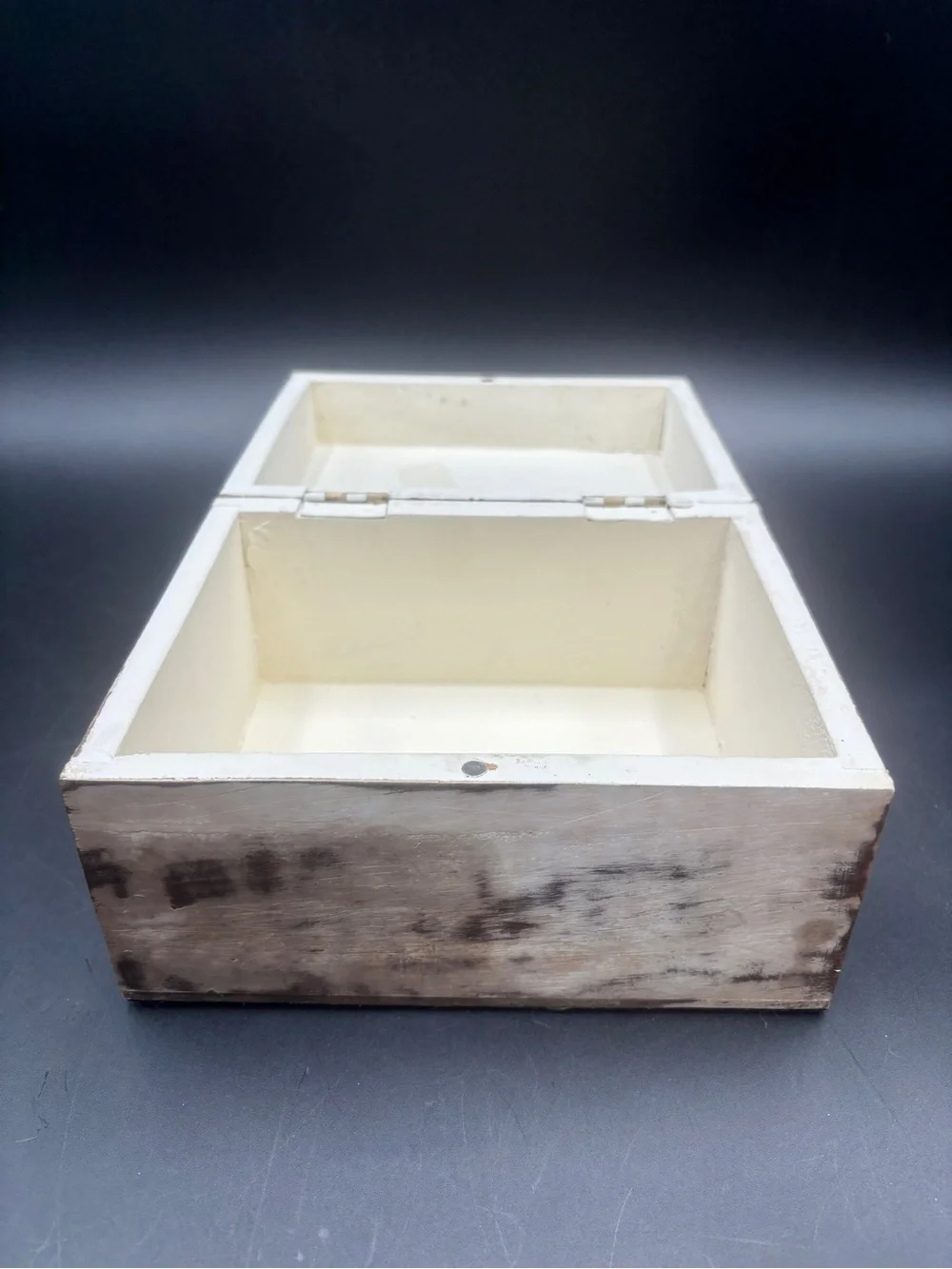 Vintage Indian Reclaimed Wood Spice Box Hatadi Hinged Storage Box Painted Tiles